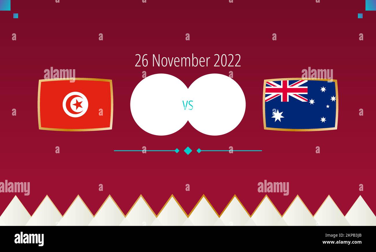 Tunisia vs Australia partita di calcio, concorso internazionale di calcio 2022. Icona Versus. Illustrazione Vettoriale