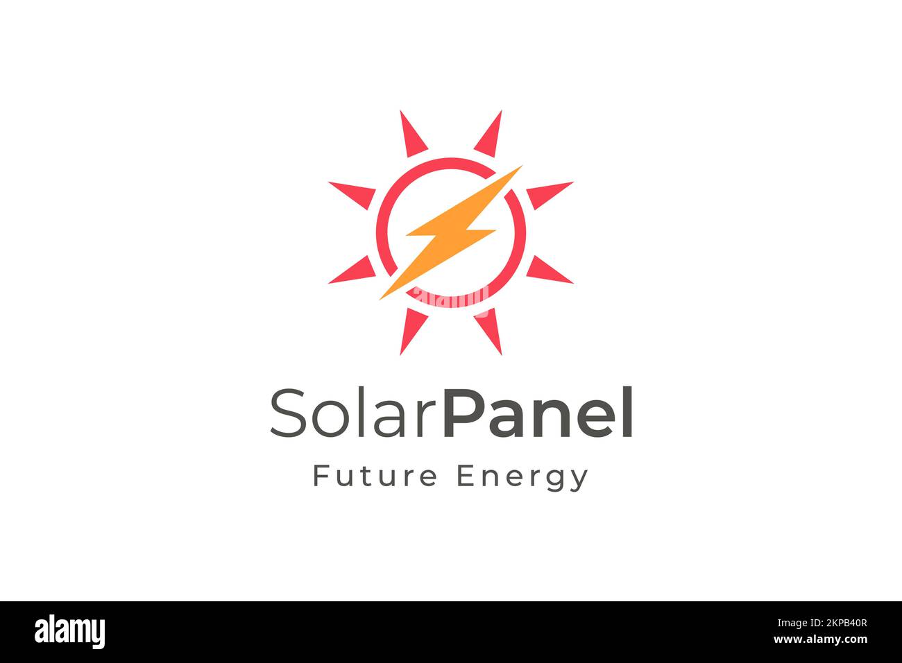 Logo energia pannello solare di forma semplice e moderna per azienda di produzione e installazione di energia elettrica. Illustrazione Vettoriale