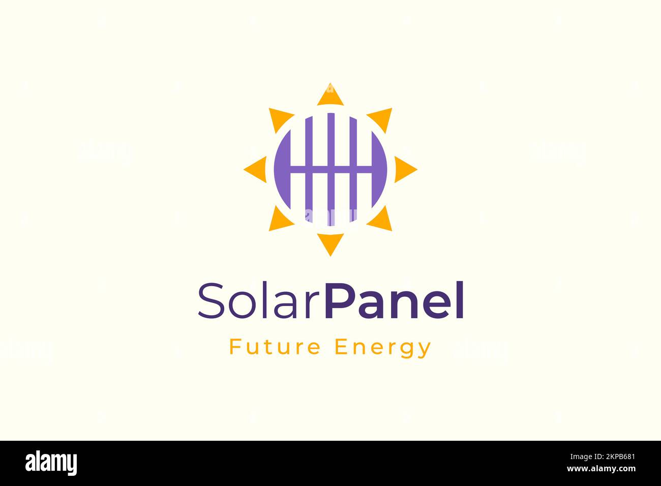 Logo energia pannello solare di forma semplice e moderna per azienda di produzione e installazione di energia elettrica. Illustrazione Vettoriale