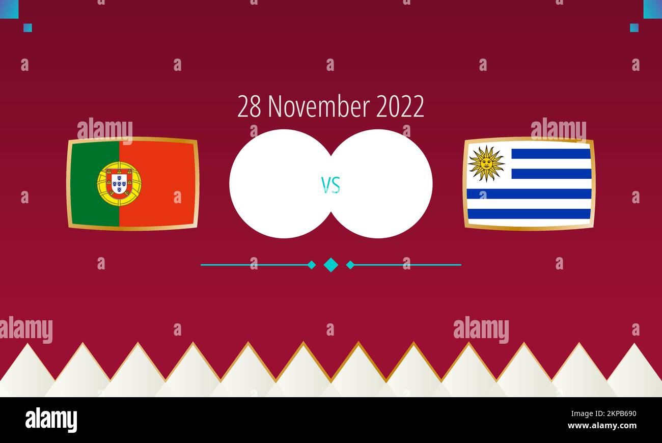 Portogallo vs Uruguay partita di calcio, concorso internazionale di calcio 2022. Icona Versus. Illustrazione Vettoriale