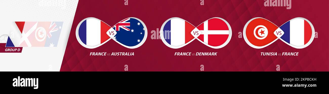 Nazionale francese partite nel gruppo D, gara di calcio 2022, tutte le partite icona nella fase di gruppo. Illustrazione Vettoriale