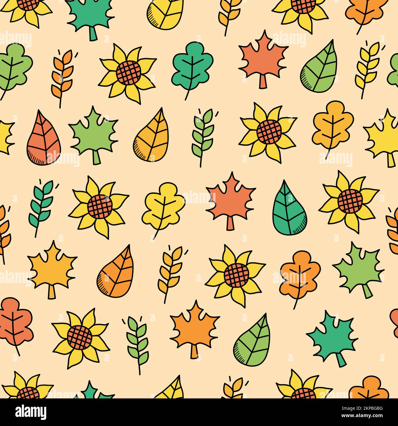 cute colorful mano-disegnato foglie di autunno doodles ripetizione modello di design Illustrazione Vettoriale