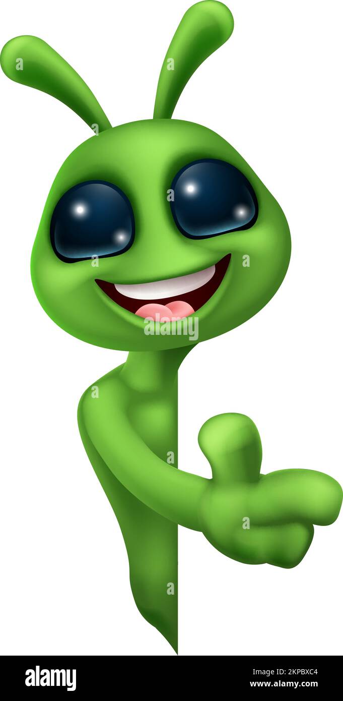 Alieno cute Little Green Man Martian Cartoon Mascot Illustrazione Vettoriale