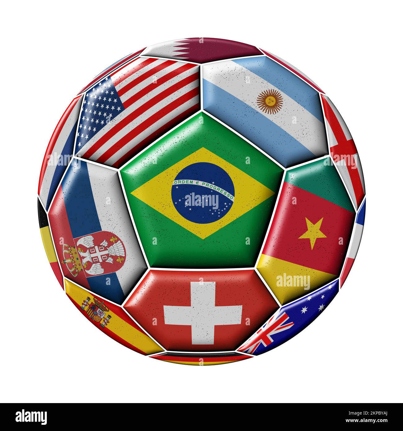 Pallone da calcio con varie bandiere - Qatar 2022 Foto Stock