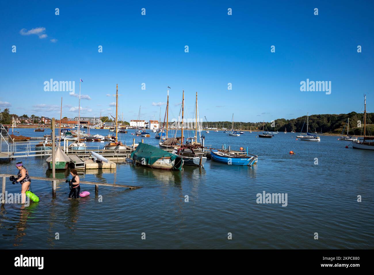 Nuotatori fiume Deben Woodbridge Suffolk, il comune ha scoperto che l'inquinamento in 13 siti testati erano significativamente più elevati del normale. Foto Stock