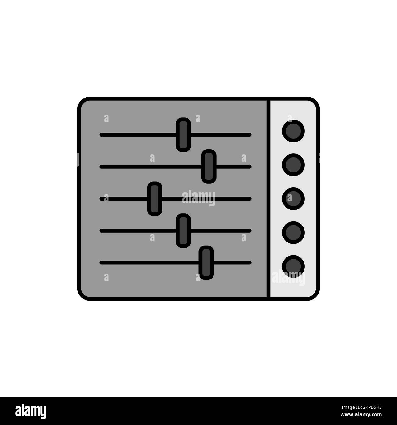 Icona della scala di grigi del vettore dei colori della console di miscelazione. Simbolo grafico per il design, il logo, l'app, l'interfaccia utente e il sito Web musicale e sonoro Illustrazione Vettoriale