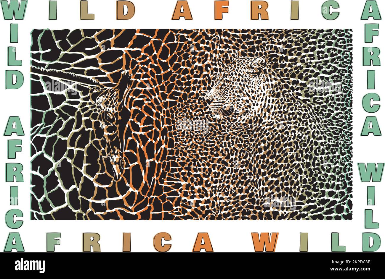 Sfondo stilizzato astratto con leopardo e giraffa Illustrazione Vettoriale