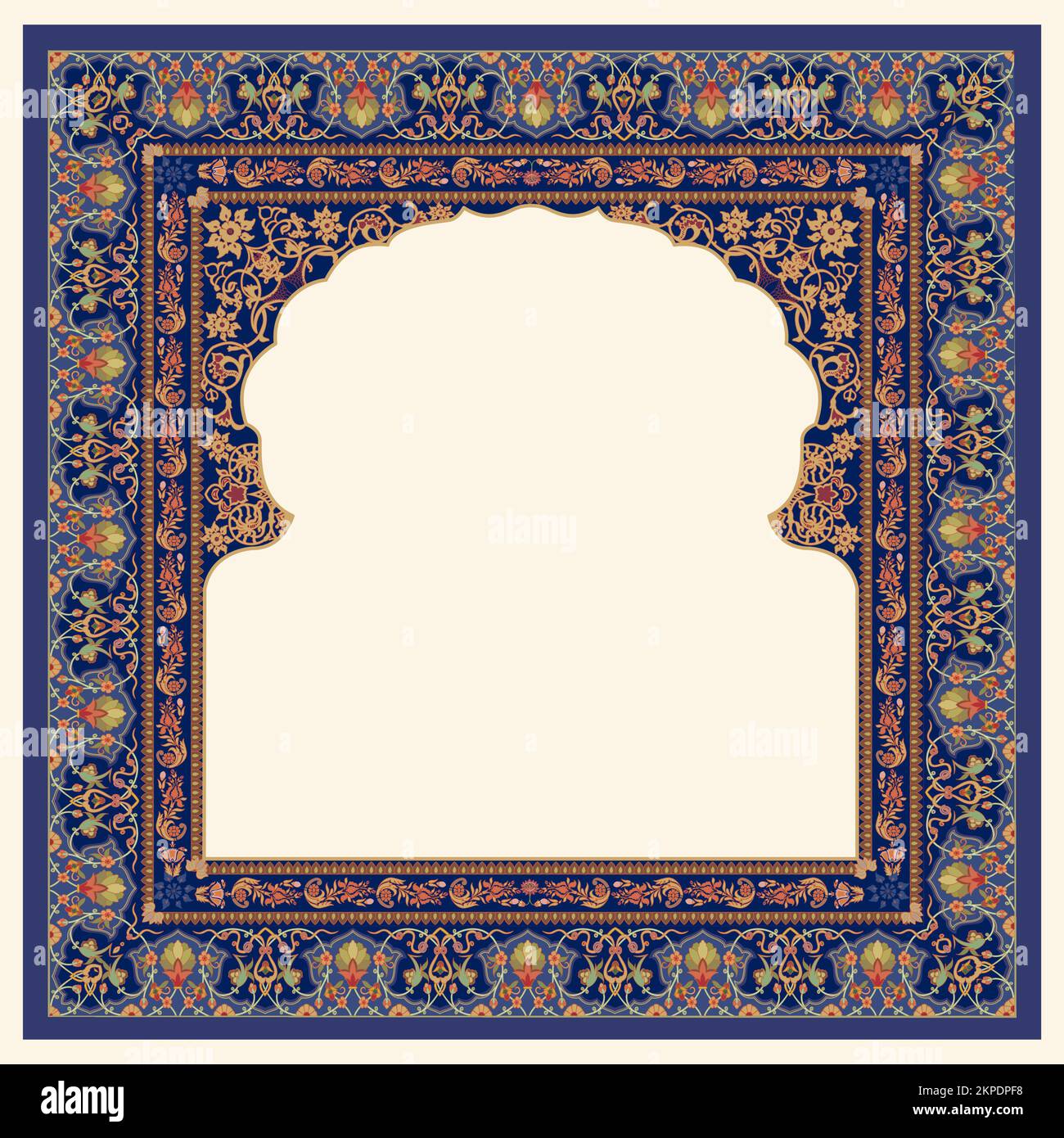 Cornice floreale islamica. Design islamico tradizionale. Elemento di decorazione moschea. Eleganza sfondo con area di immissione testo al centro. Illustrazione Vettoriale