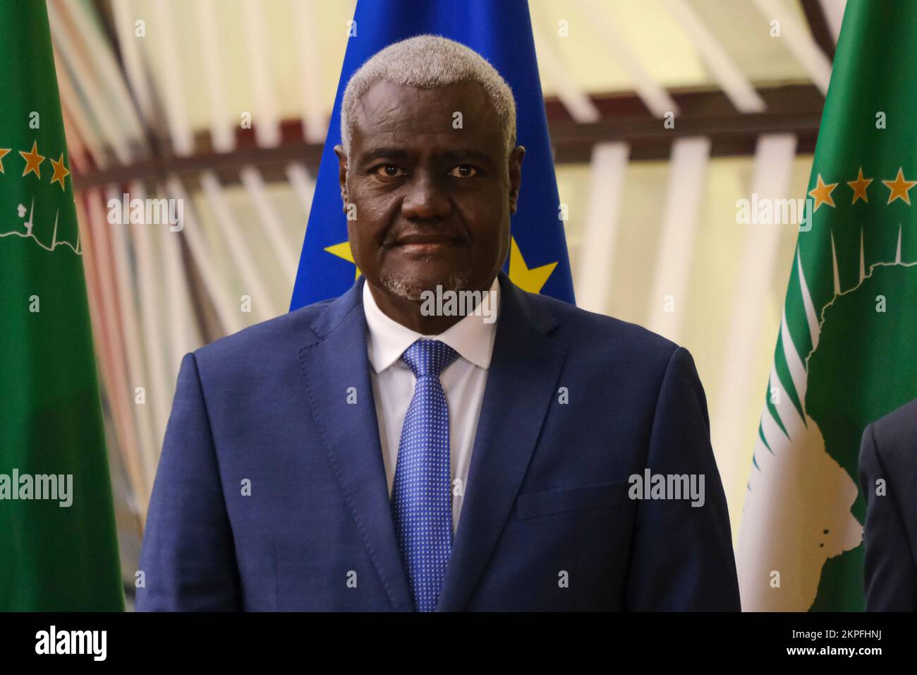 Bruxelles, Belgio. 28th Nov 2022. Unione Africana (UA) il Presidente della Commissione Moussa Faki ha accolto il Presidente del Consiglio europeo Charles Michel presso la sede dell'UE a Bruxelles, il 28 novembre 2022. Credit: ALEXANDROS MICHAILIDIS/Alamy Live News Foto Stock