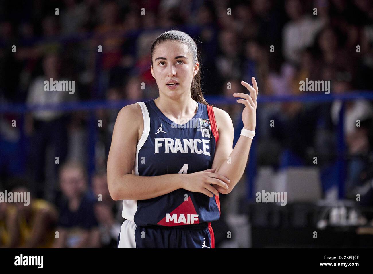 Marine FAUTHOUX (4) di Francia durante la FIBA Women's EuroBasket 2023, qualificatori Gruppo B, partita di pallacanestro tra Francia e Ucraina il 27 novembre 2022 a Halle Andre Vacheresse a Roanne, Francia - Foto: Ann-dee Lamour/DPPI/LiveMedia Foto Stock