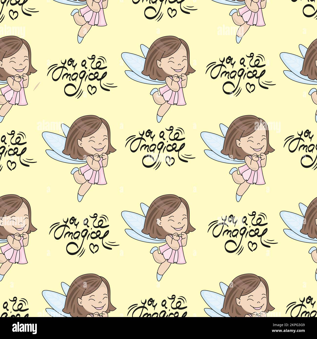SEI MAGICA Flying Fairy Princess Girl Cartoon senza cuciture modello Vector Illustration per la stampa Illustrazione Vettoriale