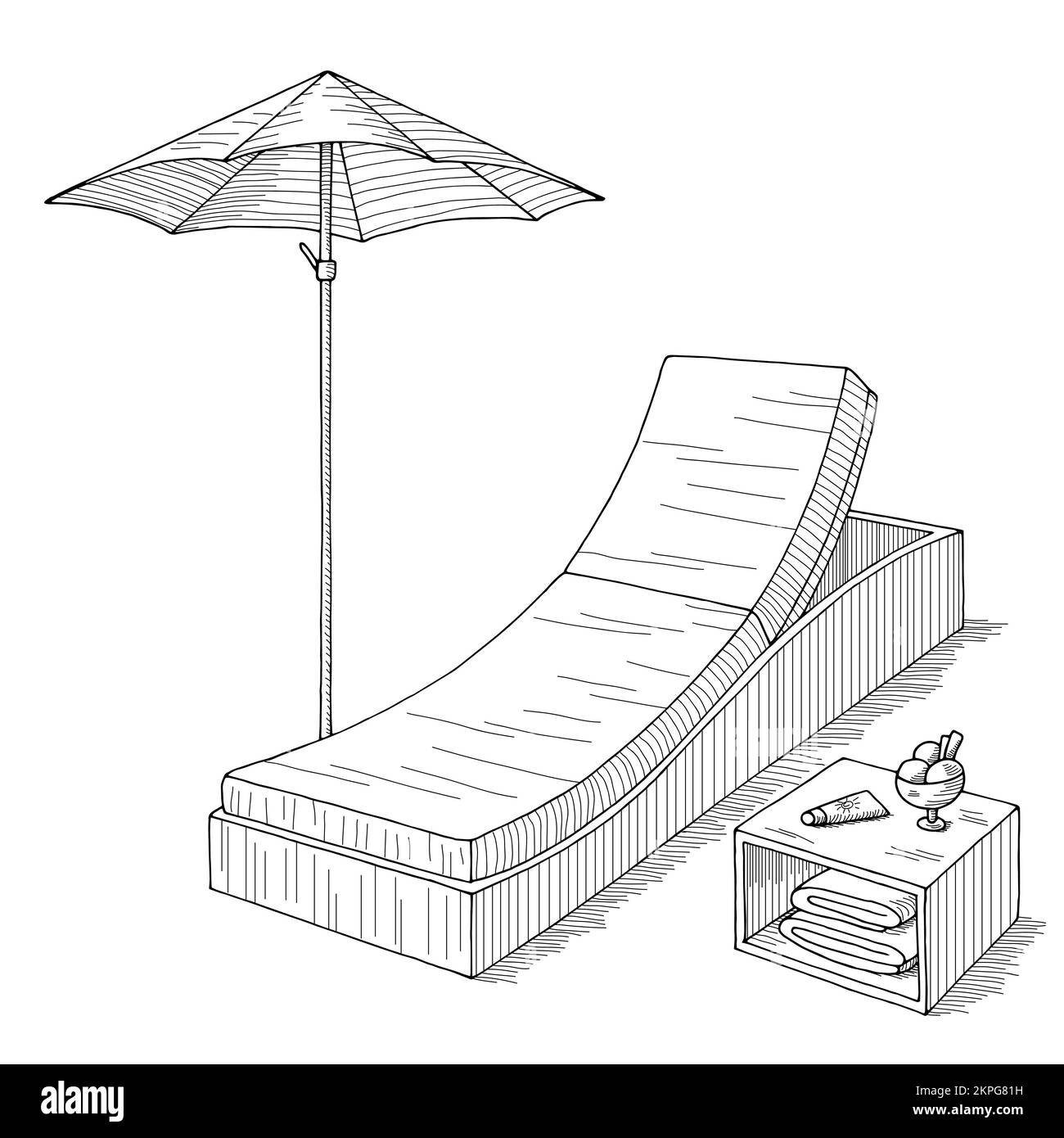 Sedia a sdraio isolato grafico nero bianco disegno illustrazione vettore Illustrazione Vettoriale