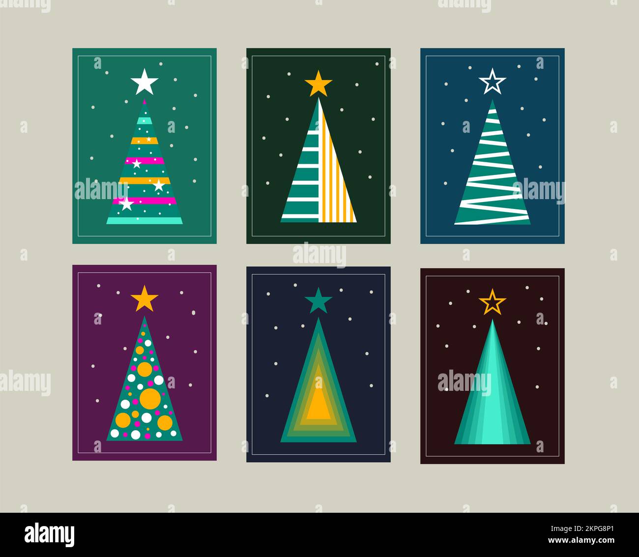 Set di alberi di Natale, elementi decorativi di Natale per inviti di carta a festa Illustrazione Vettoriale