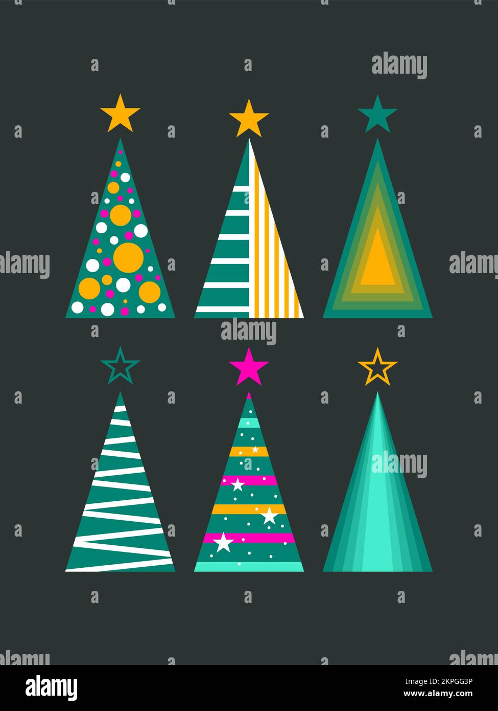 Set di alberi di Natale, elementi decorativi di Natale per inviti di carta a festa Illustrazione Vettoriale
