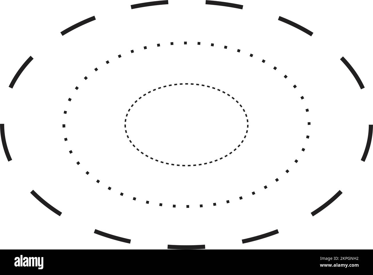 Simbolo a forma di ellisse tracciante, elemento a linea tratteggiata tratteggiato per prescolare, asilo nido e bambini Montessori prescrivere, disegnare e tagliare pr Illustrazione Vettoriale