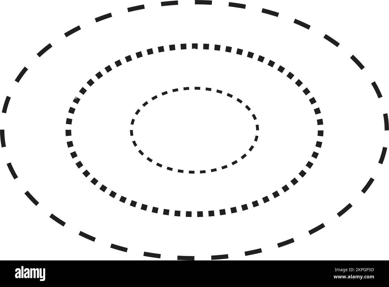 Simbolo a forma di ellisse tracciante, elemento a linea tratteggiata tratteggiato per prescolare, asilo nido e bambini Montessori prescrivere, disegnare e tagliare pr Illustrazione Vettoriale