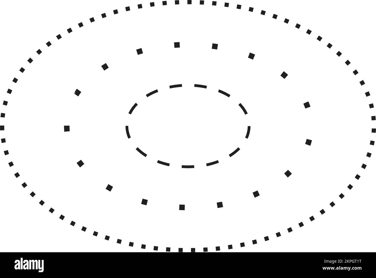 Simbolo a forma di ellisse tracciante, elemento a linea tratteggiata tratteggiato per prescolare, asilo nido e bambini Montessori prescrivere, disegnare e tagliare pr Illustrazione Vettoriale