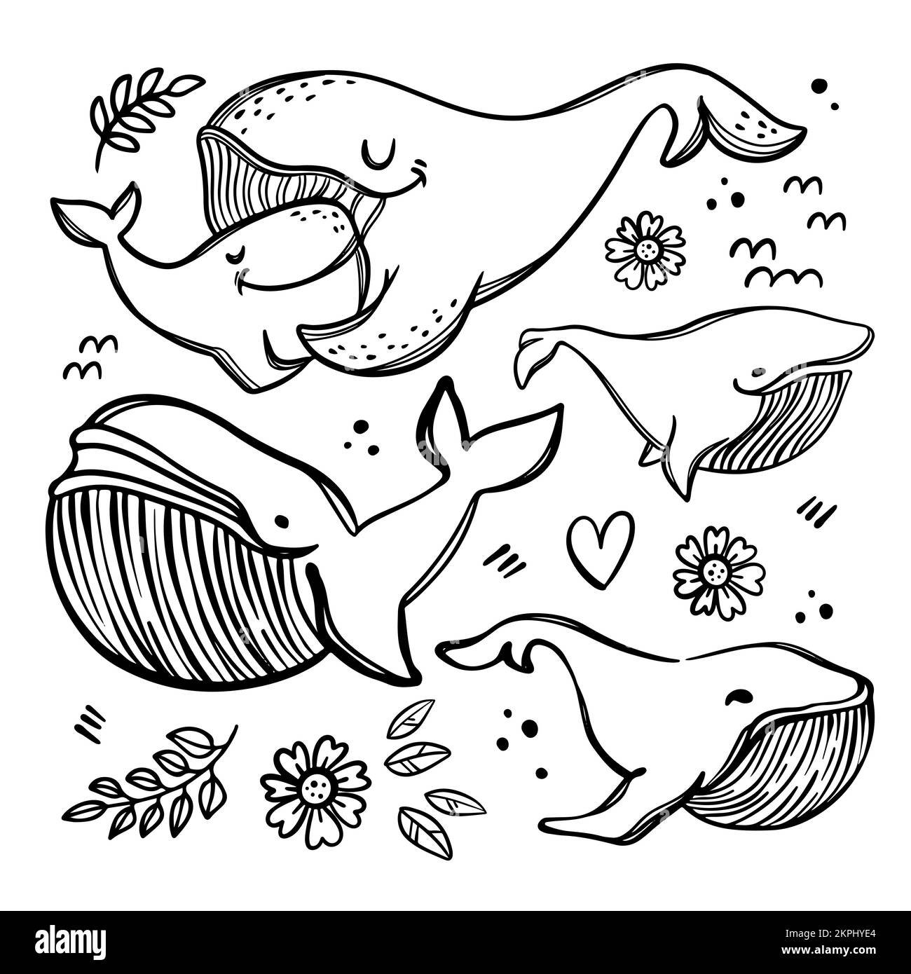BALENE IN STILE SCHIZZO Madre abbracci figlia Parental Relationship cute Animali Mother Day monocromatico mano disegnata clip Art Vector Illustration Set for P Illustrazione Vettoriale