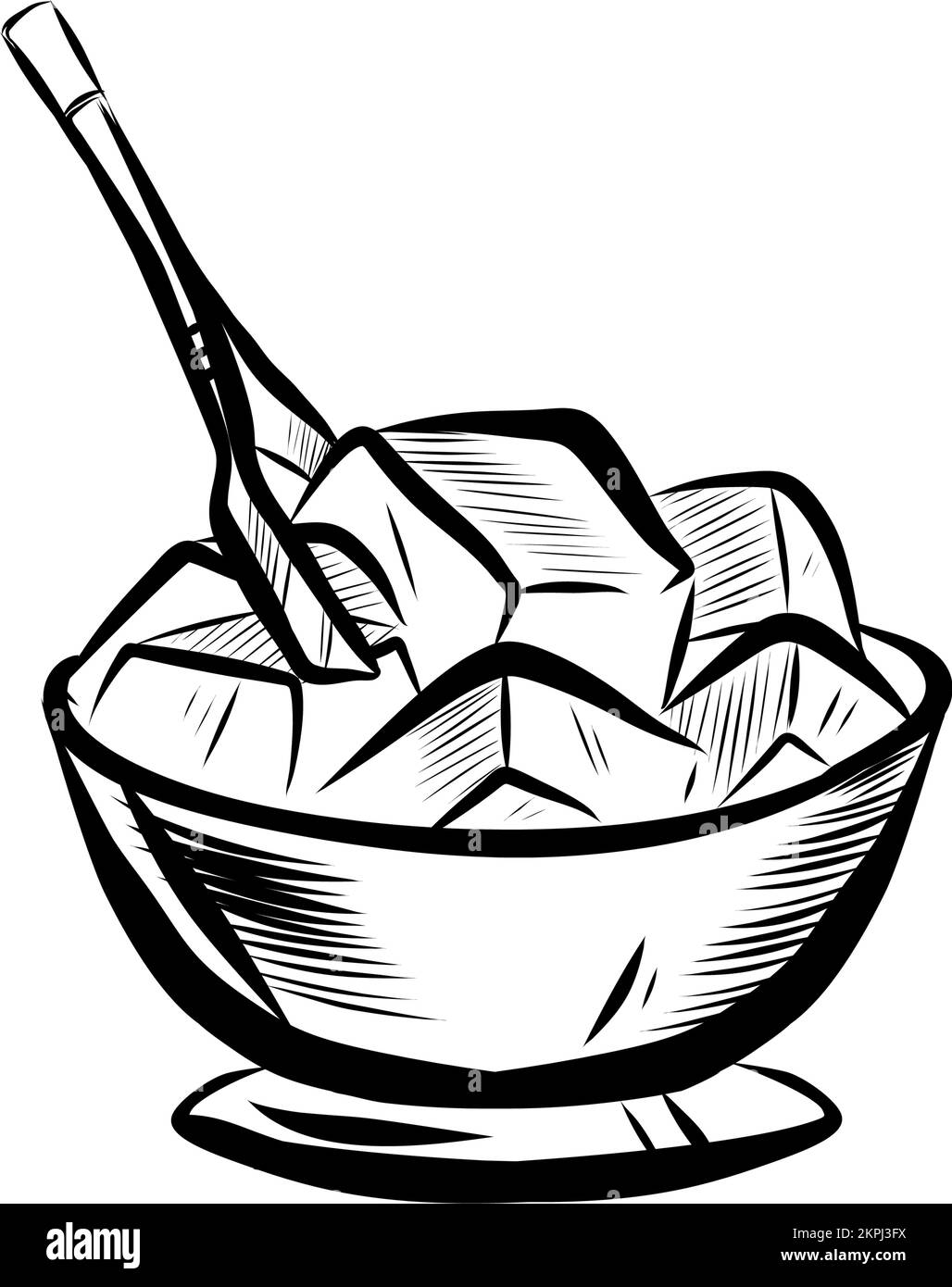 Illustrazione dello schizzo della ciotola di ghiaccio. Illustrazione disegnata a mano in stile cartoon di Doodle realistico Illustrazione Vettoriale