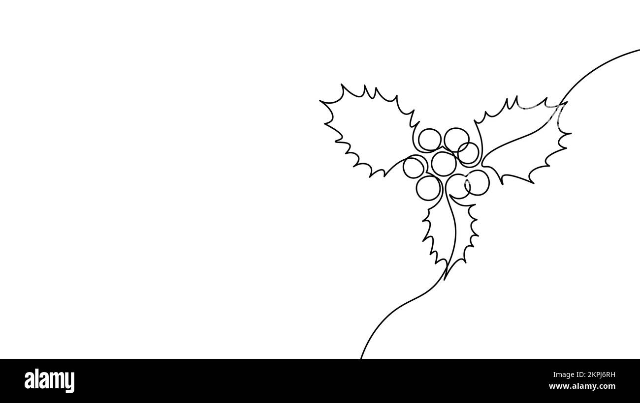 Holly mistletoe un elemento di linea continua art. Linea arte schizzo disegnato a mano Natale Capodanno biglietto d'auguri simbolo illustrazione vettore Illustrazione Vettoriale
