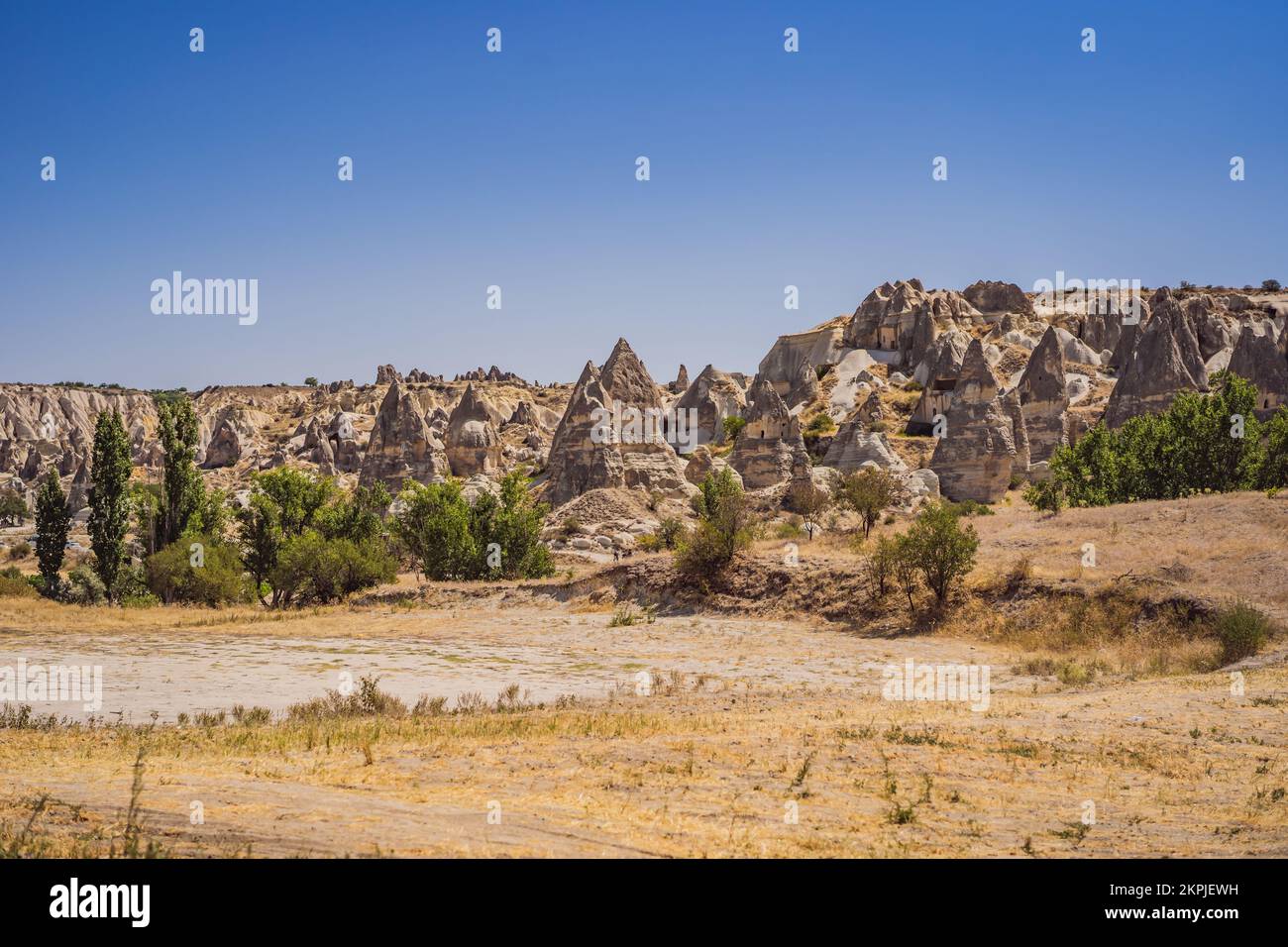 Formazioni geologiche uniche in Love Valley in Cappadocia, popolare destinazione di viaggio in Turchia Foto Stock