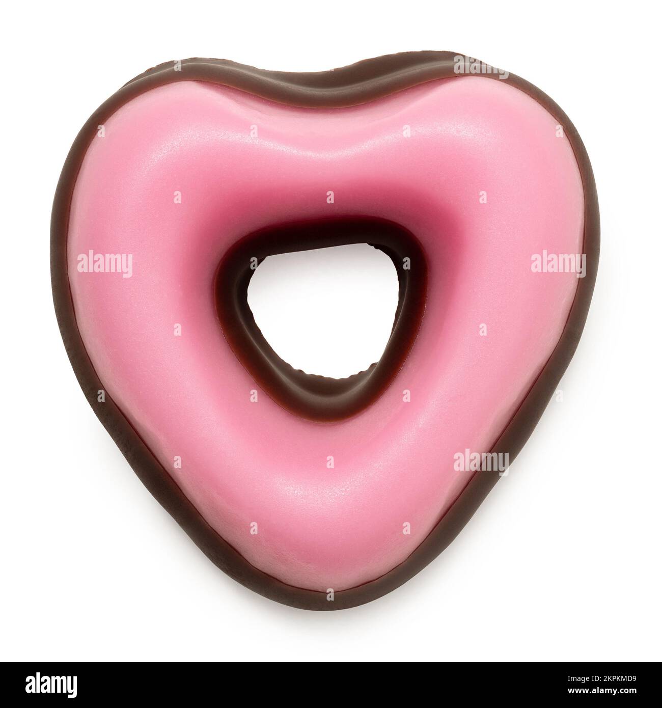 Dolce fondente di natale rosa immerso in cioccolato isolato su bianco. Vista dall'alto. Foto Stock