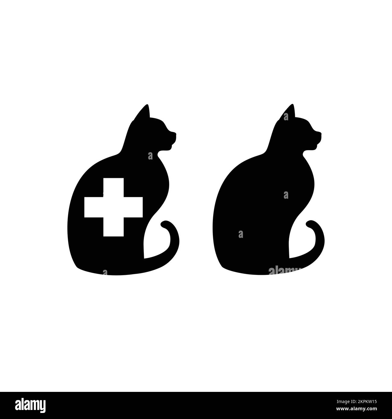 Corpo profilo Cat. Clinica veterinaria, negozio di animali domestici e design del logo veterinario. Vettore icona logo sanitario animali domestici. Illustrazione Vettoriale