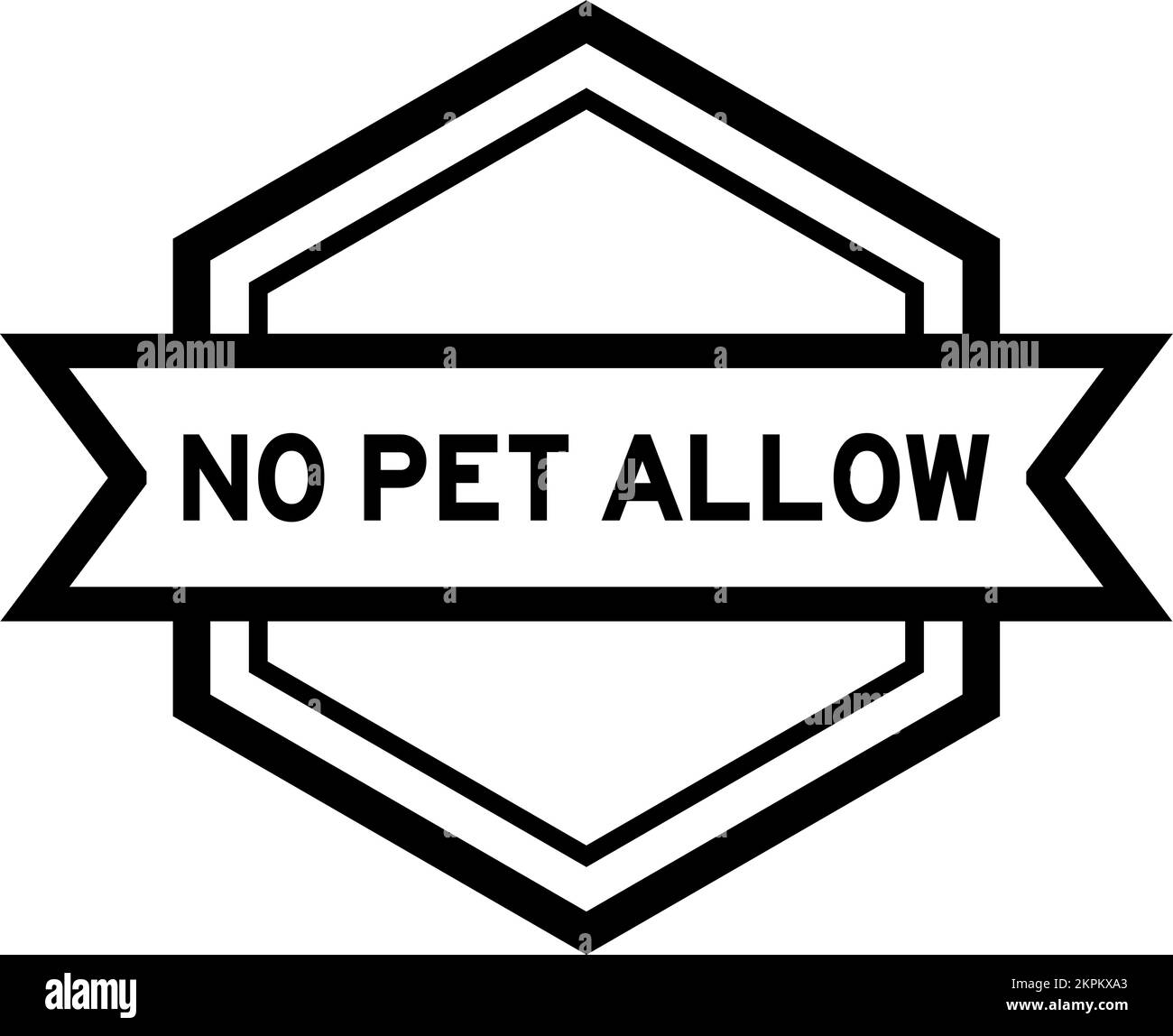 Banner etichetta esagonale vintage di colore nero con parola nessun animale domestico consentito su sfondo bianco Illustrazione Vettoriale