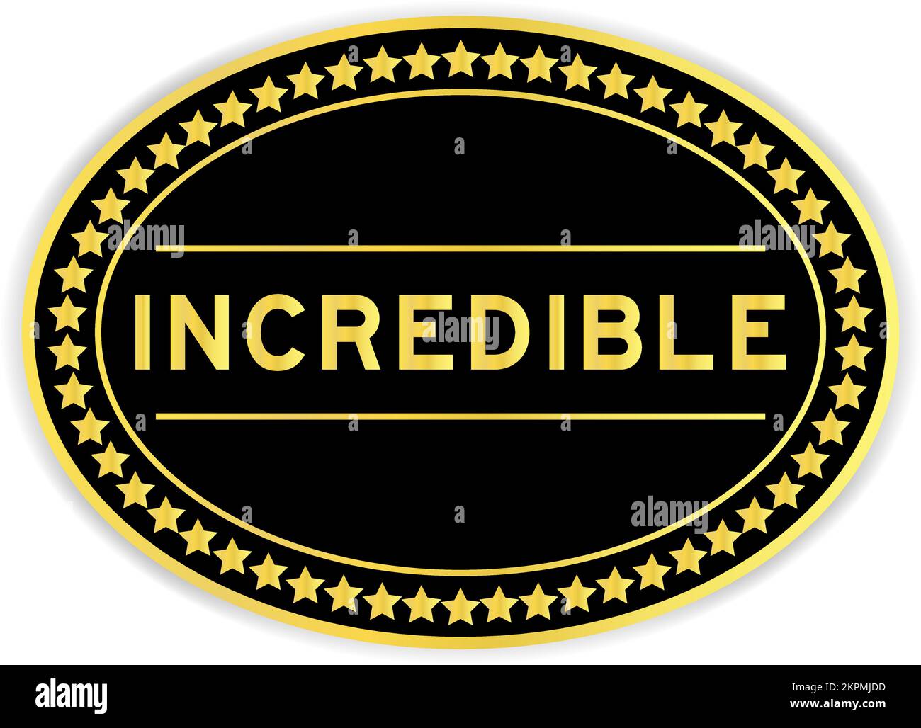 Etichetta adesiva ovale di colore oro e nero con parola Incredible su sfondo bianco Illustrazione Vettoriale