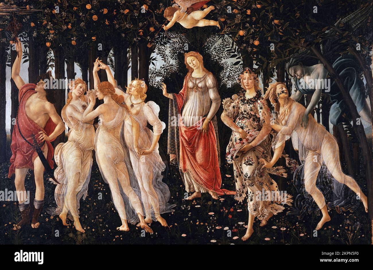 La Primavera di Sandro Botticelli (Alessandro di Mariano di Vanni Filipepi, ca. 1445-1510), tempera su pannello, ca. 1481-82 Foto Stock