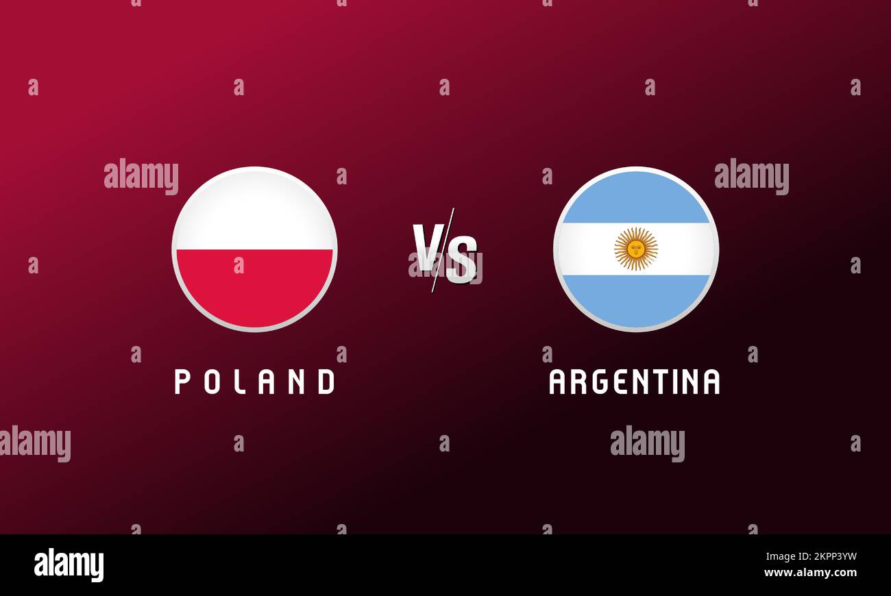 Emblema round bandiera Polonia vs Argentina. Sfondo di copertina del calcio con il logo delle bandiere nazionali polacche e argentine. Illustrazione del vettore sportivo Illustrazione Vettoriale