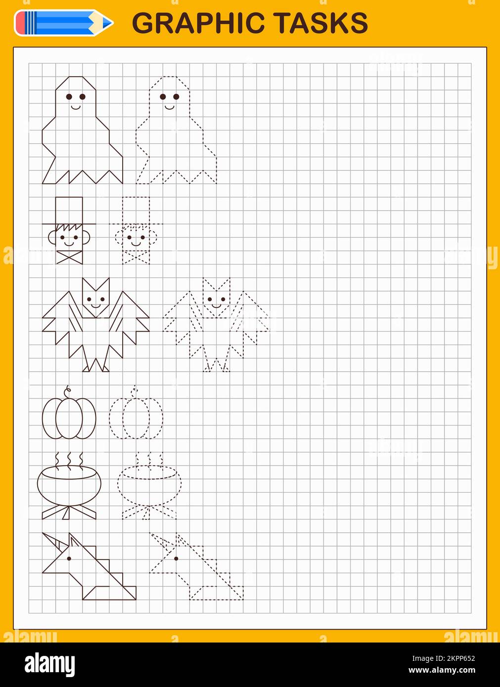 Attività grafiche per celle. Halloween set per bambini. Illustrazione Vettoriale