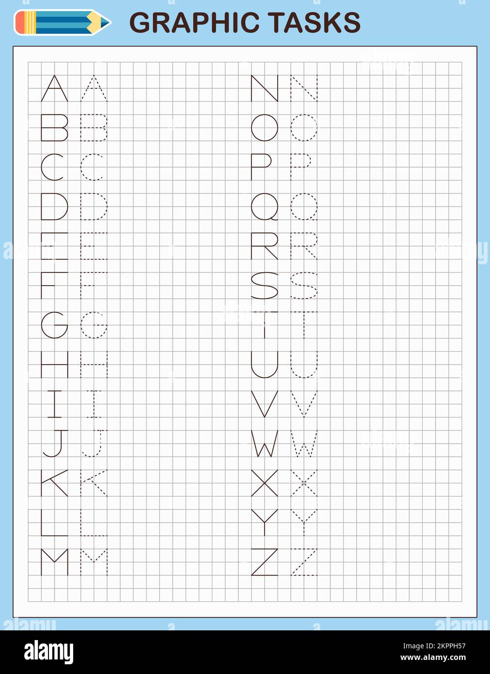 Attività grafiche per celle. Alfabeto inglese per bambini. Illustrazione Vettoriale