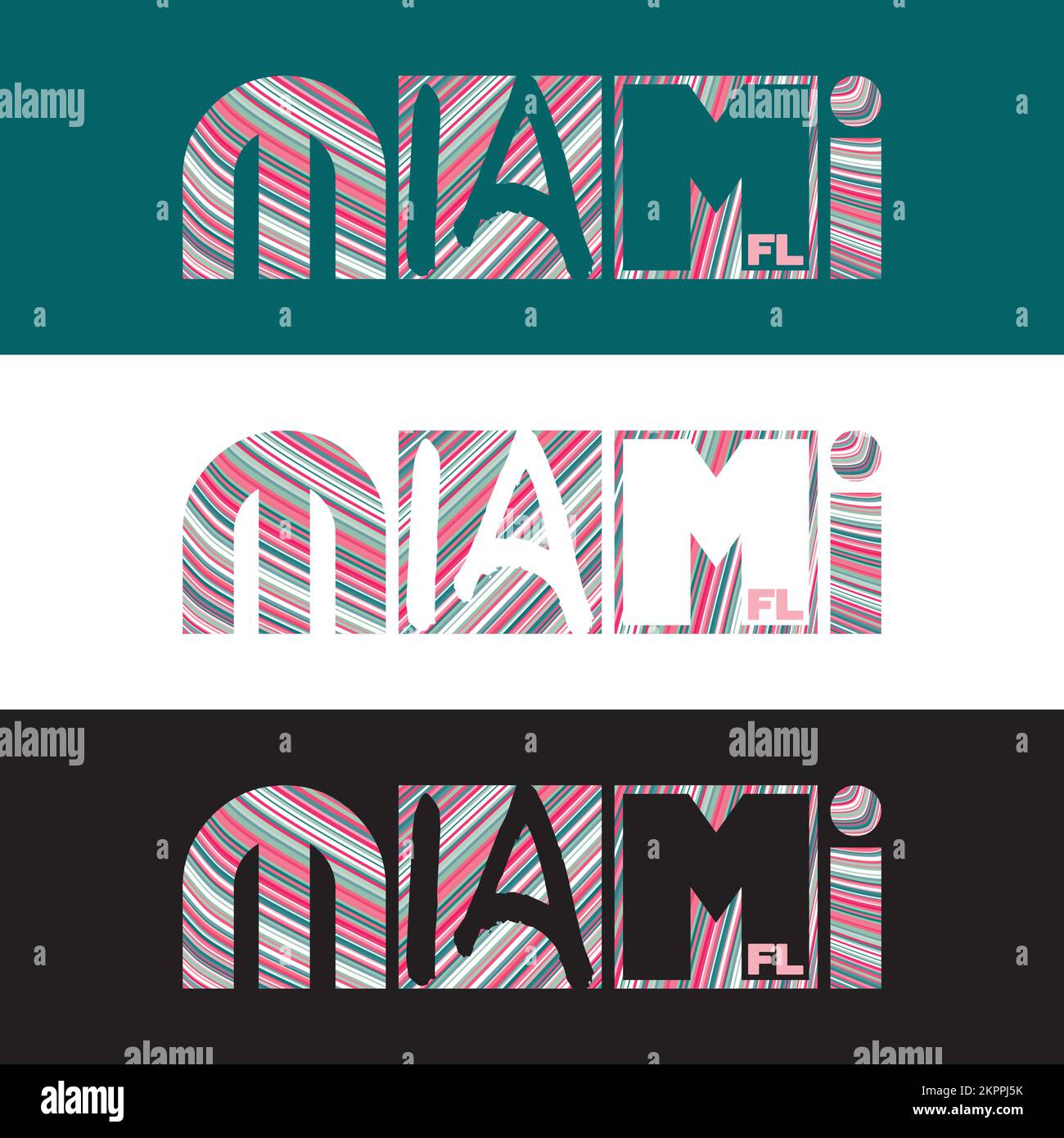 Design creativo Miami tipografia. Stampa grafica vettoriale per t-shirt. Colori CMYK Illustrazione Vettoriale