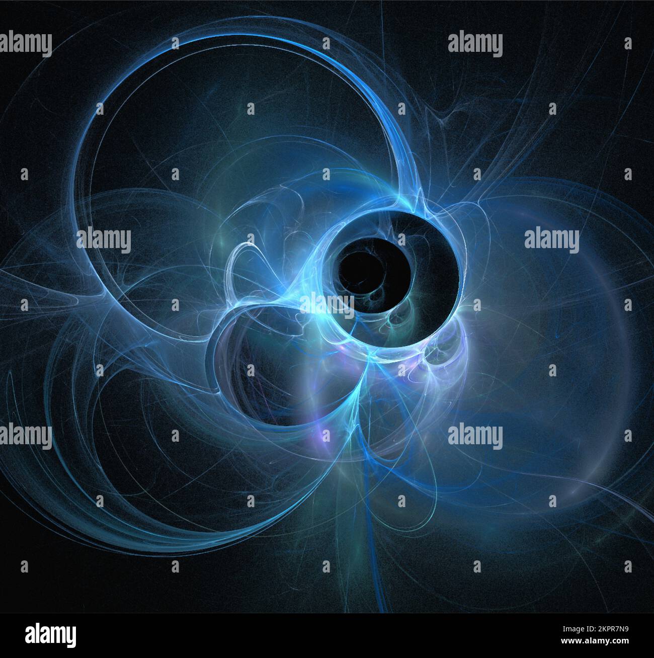 fantasia spaziale illustrazione di sistema planetario blu su sfondo spazio scuro, arte, design Foto Stock