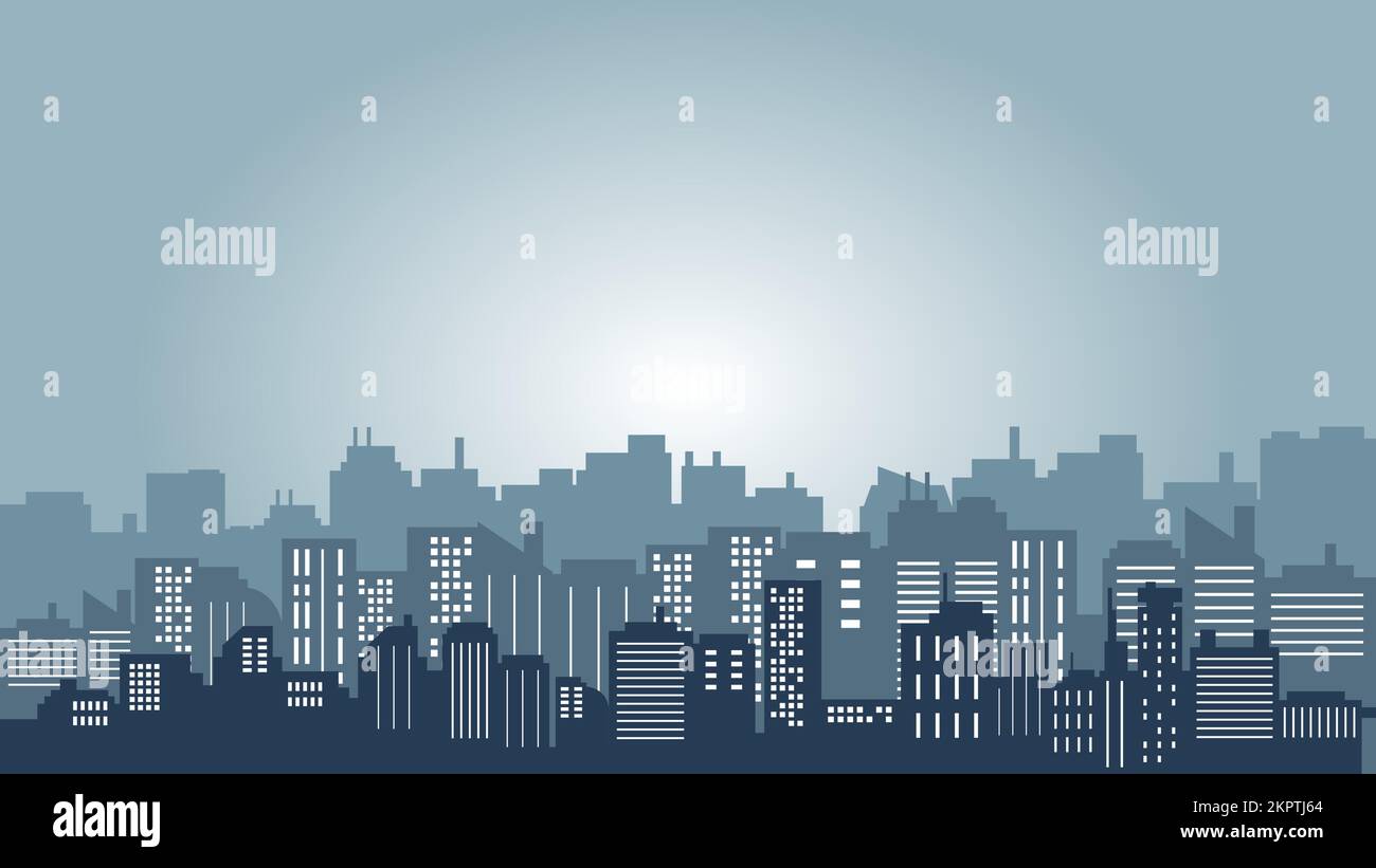 Silhouette città di edifici alti su sfondo cielo nero. Collezione City Vector Illustrazione Vettoriale