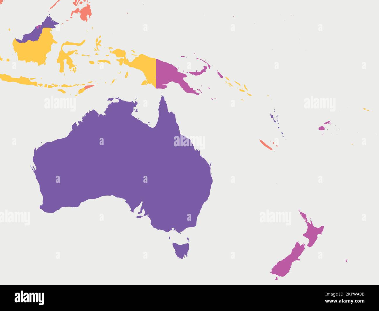 Australia e Oceania. Mappa politica dettagliata della regione australiana e del pacifico Illustrazione Vettoriale