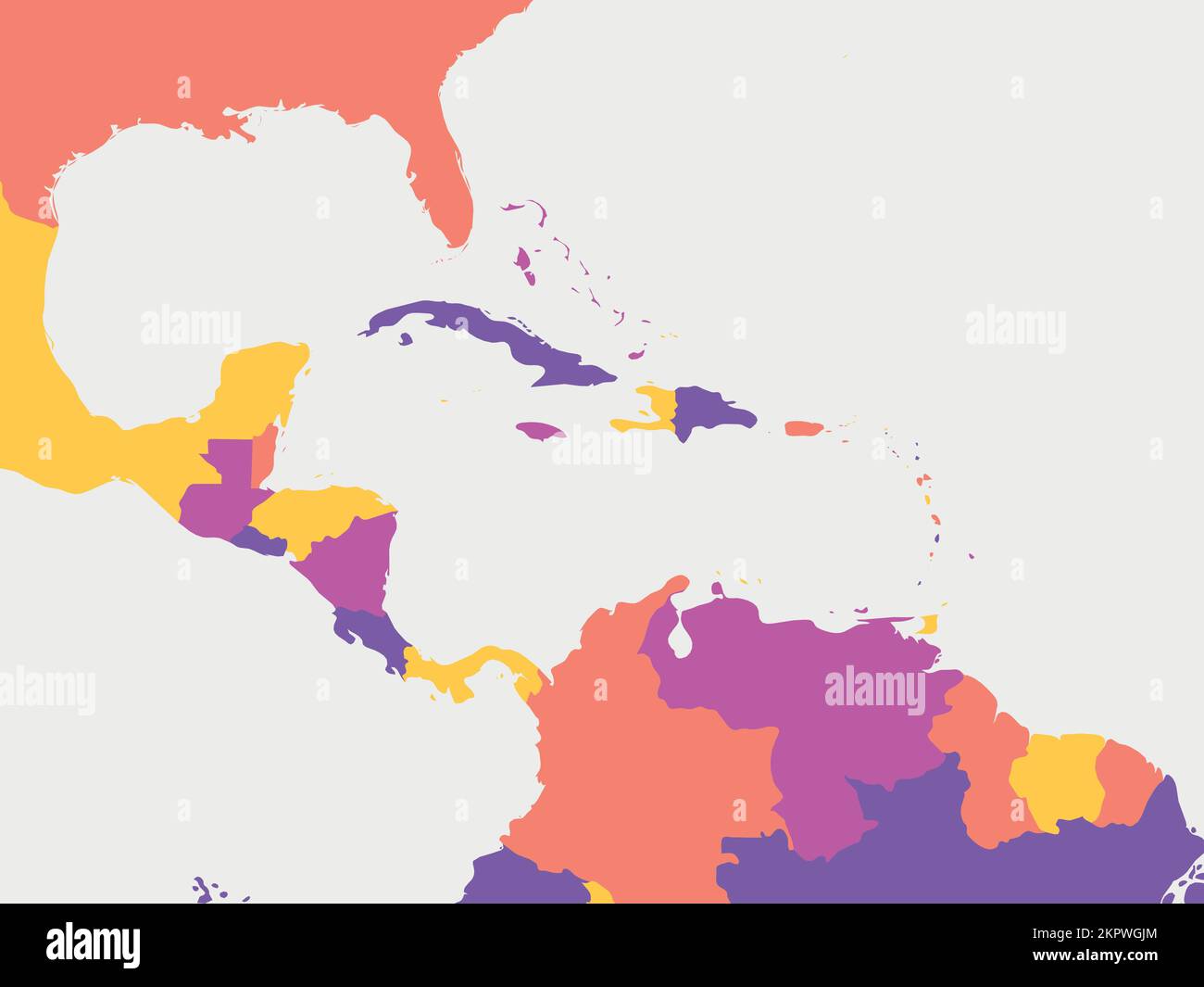 Mappa vuota dell'America centrale. Mappa politica dettagliata della regione dell'America centrale e dei Caraibi Illustrazione Vettoriale