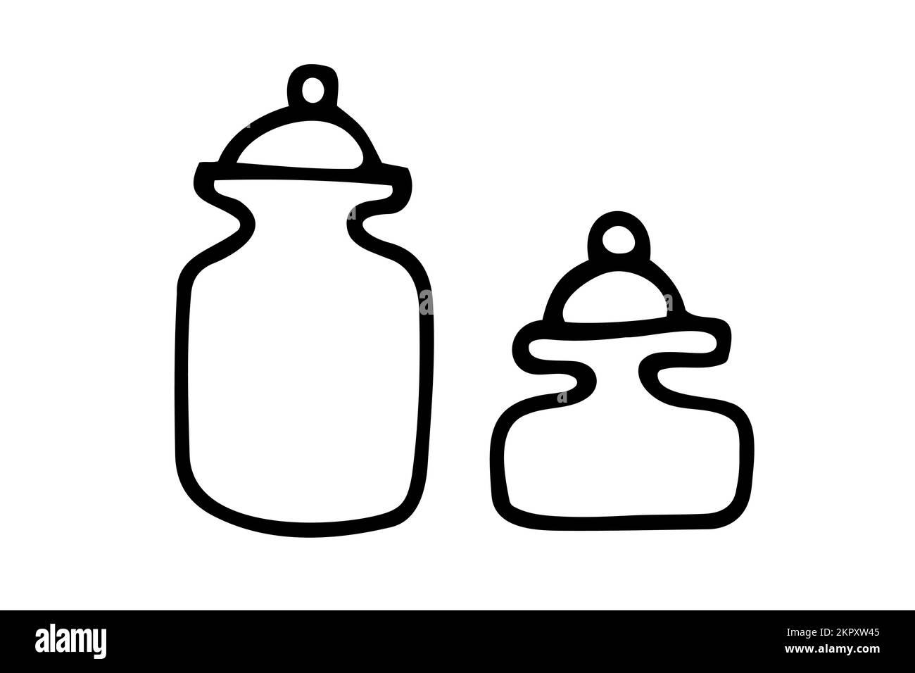 Barattoli per spezie. Contenitore con coperchio su sfondo bianco. Utensili da cucina intimi disegnati a mano, piatti per cibo, cucina. Caffè, organizzazione Illustrazione Vettoriale