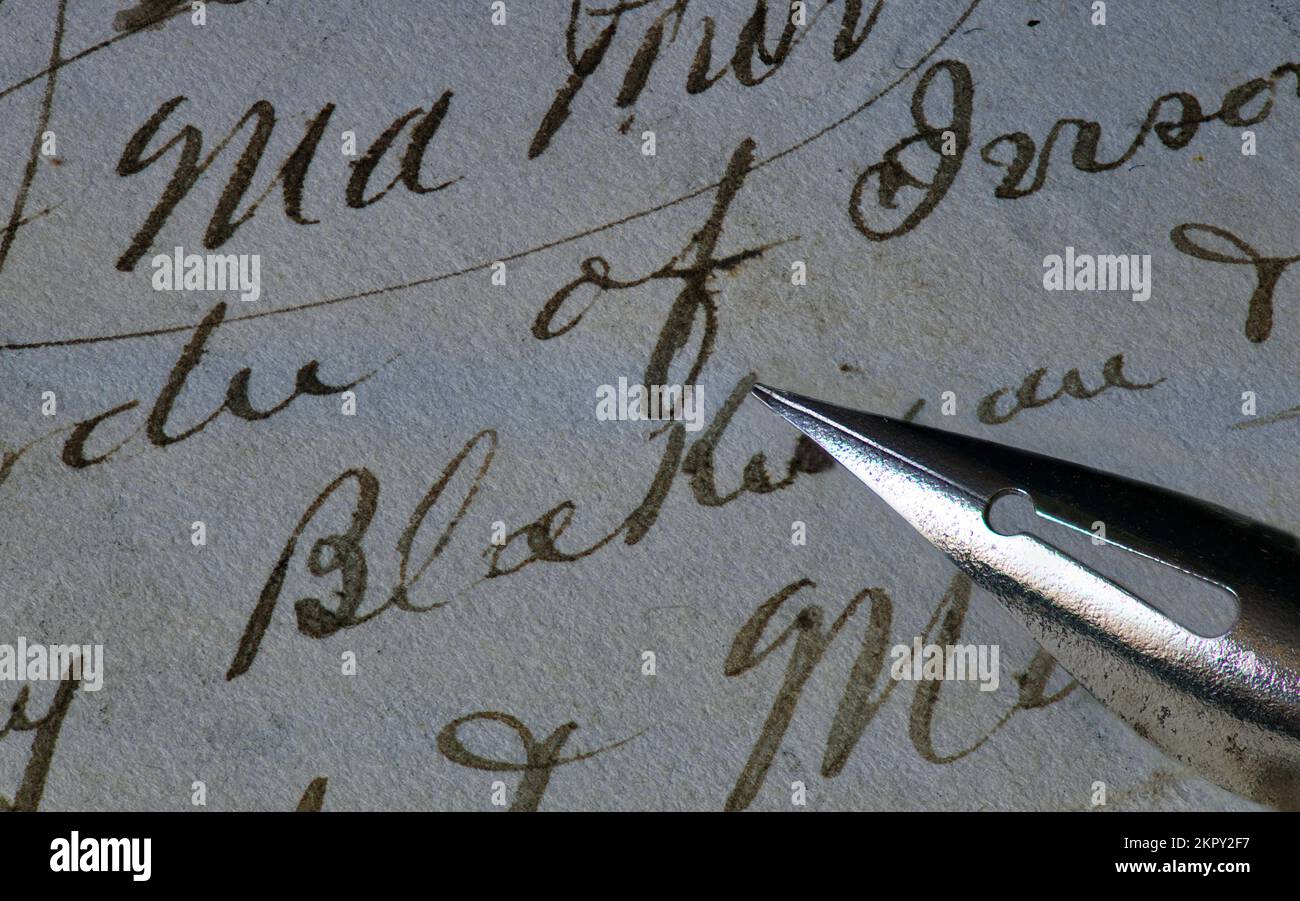 Antica penna Fontana e documenti di fine secolo Foto Stock