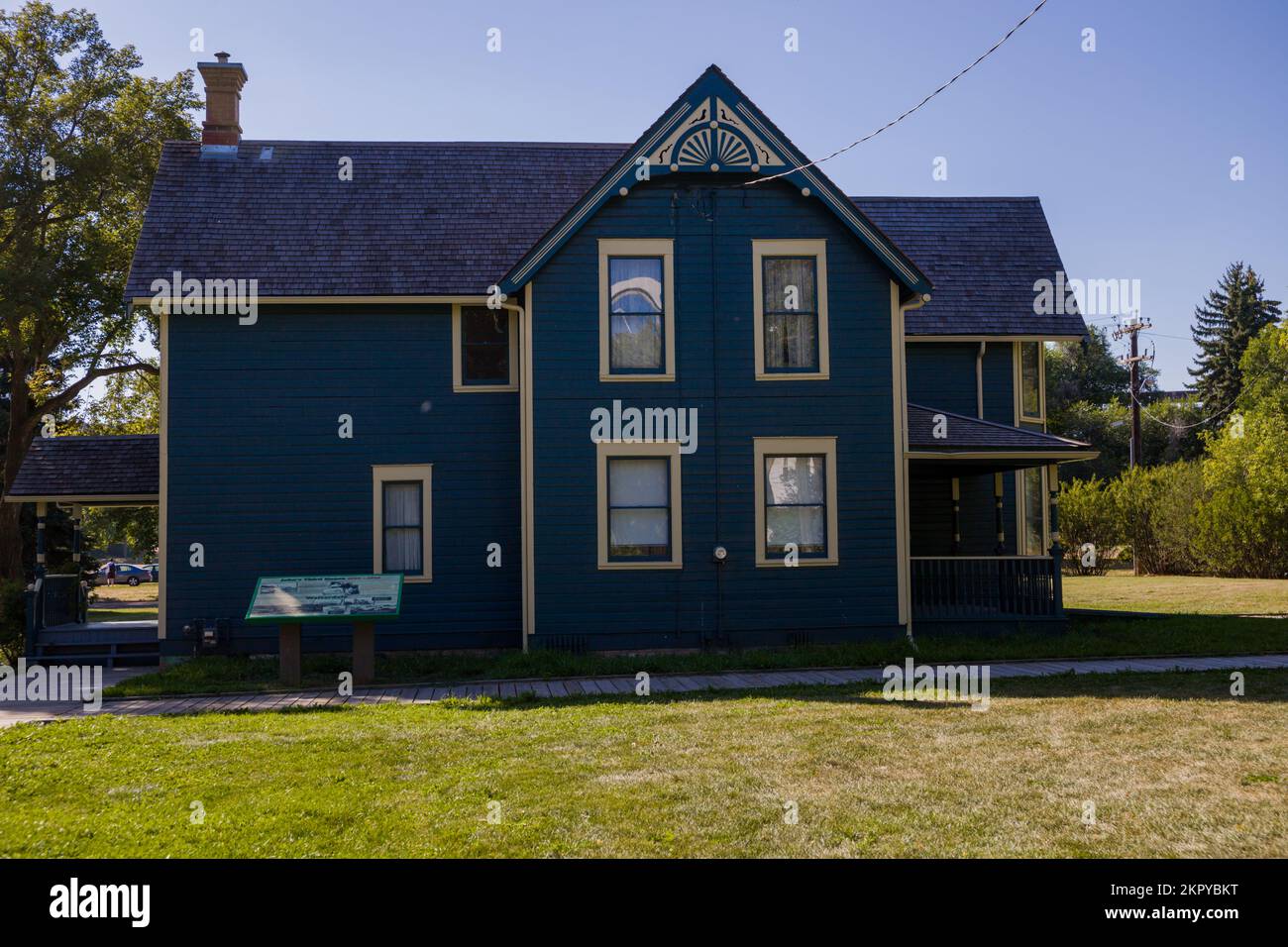 Museo di John Walter, un immigrato dalla Scozia. Case di legno blu del 19th ° secolo. Edmonton, Alberta, Canada Foto Stock