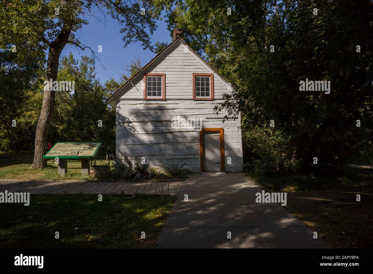 Museo di John Walter, un immigrato dalla Scozia. Case di legno blu del 19th ° secolo. Edmonton, Alberta, Canada Foto Stock