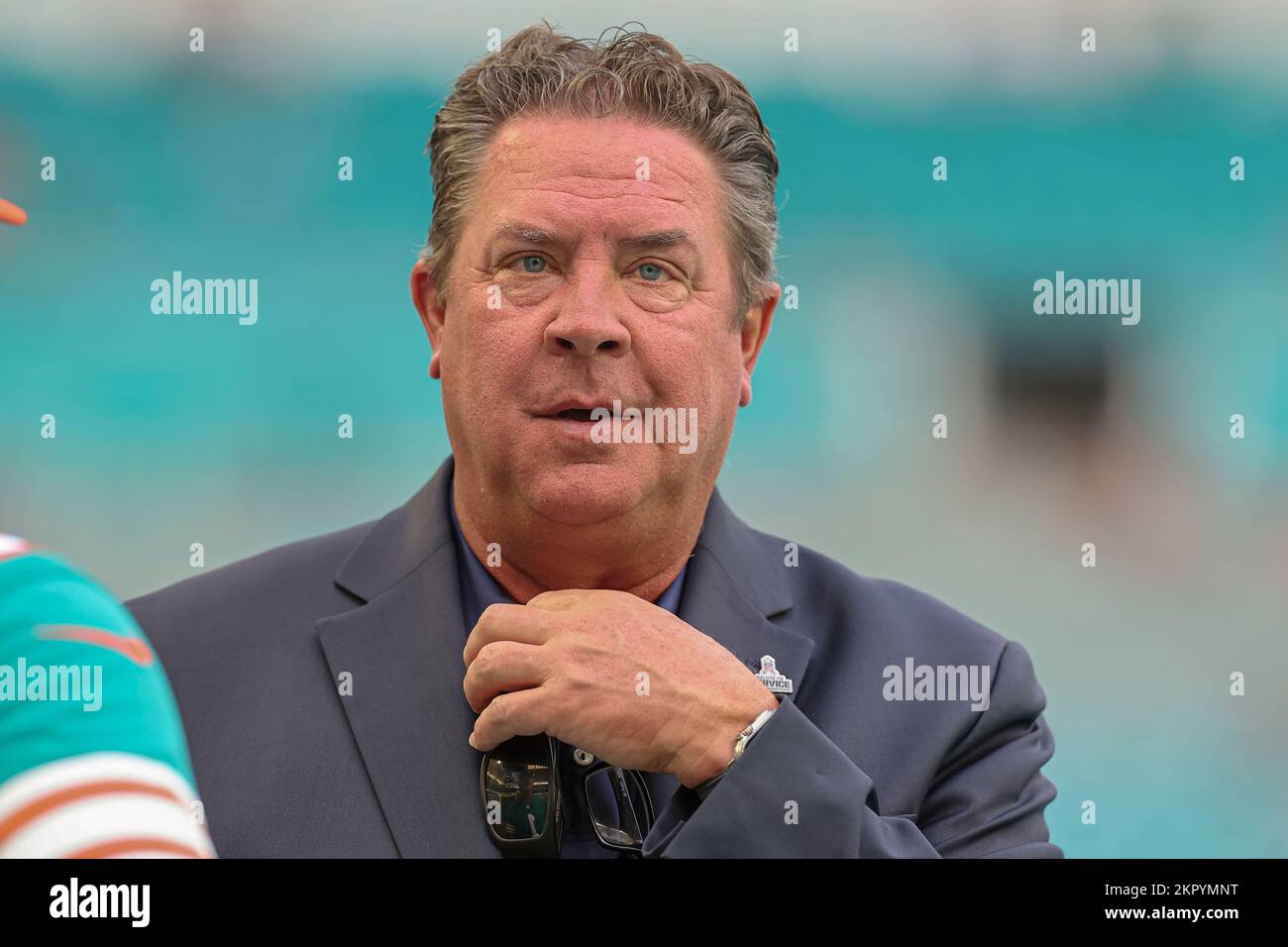 Miami. FL USA; ex quartback dei Miami Dolphins Dan Marino durante una partita della NFL contro gli Houston Texans all'Hard Rock Stadium, domenica novembre Foto Stock