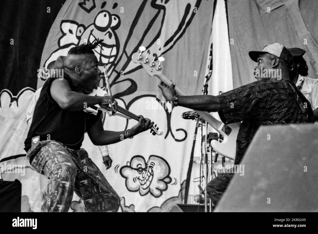 Linton Kwesi Johnson LKJ ha eseguito la sua poesia dub dal vivo sul palco al Tamaris Rock Festival 1992 in Francia Foto Stock