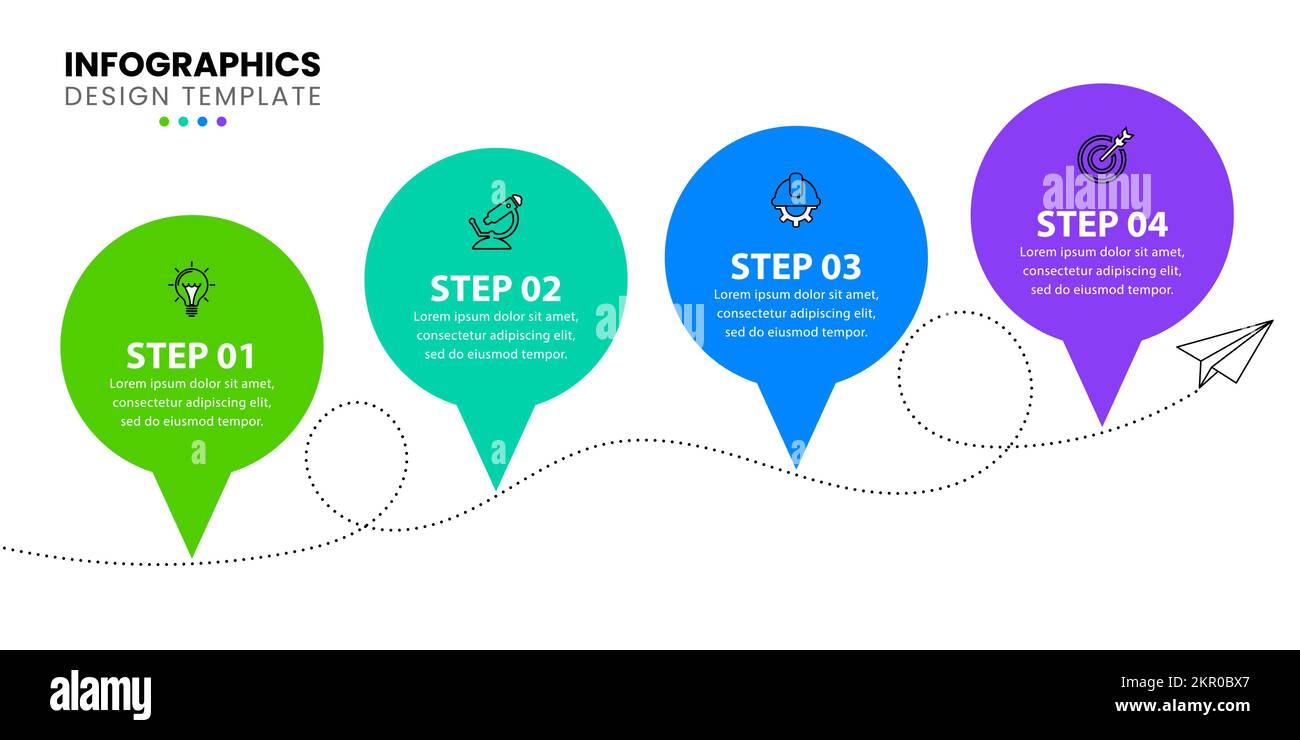 Modello infografico con icone e 4 opzioni o passaggi. Può essere utilizzato per il layout del flusso di lavoro, il diagramma, il banner, il webdesign. Illustrazione vettoriale Illustrazione Vettoriale