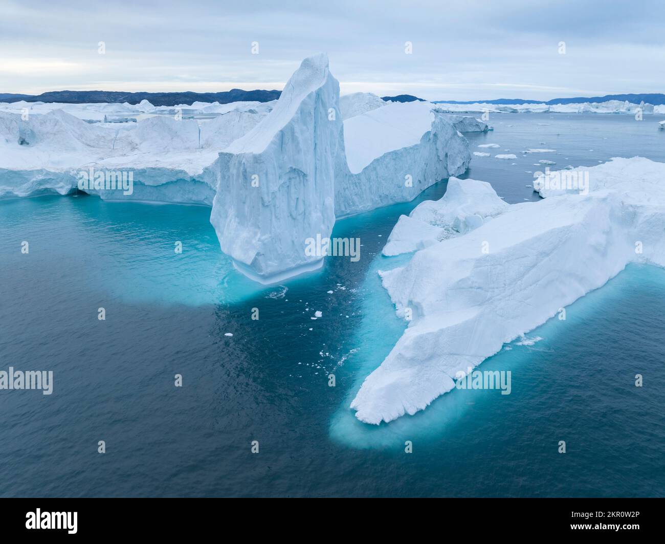 grandi iceberg dalla vista aerea Foto Stock