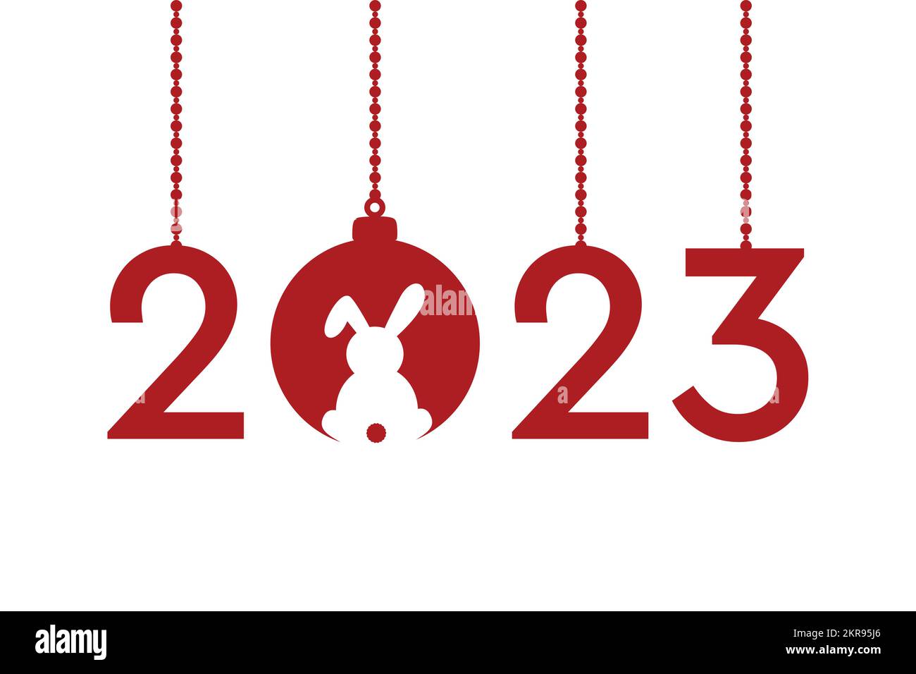 felice anno nuovo 2023 anno della tipografia del coniglio con la sfera appesa di natale Illustrazione Vettoriale