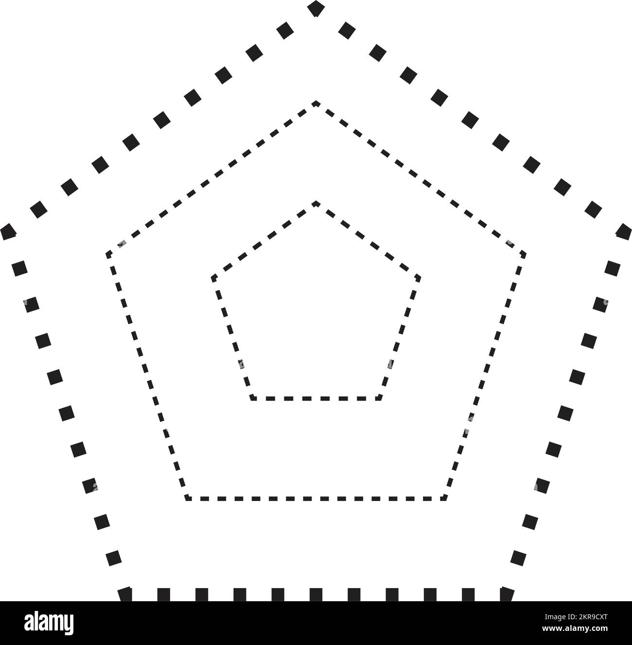 Simbolo a forma di pentagono tracciante, elemento a linea tratteggiata tratteggiato per prescolare, asili e bambini Montessori prescrivere, disegnare e tagliare p Illustrazione Vettoriale