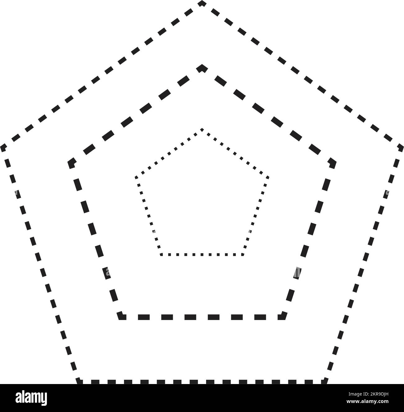 Simbolo a forma di pentagono tracciante, elemento a linea tratteggiata tratteggiato per prescolare, asili e bambini Montessori prescrivere, disegnare e tagliare p Illustrazione Vettoriale