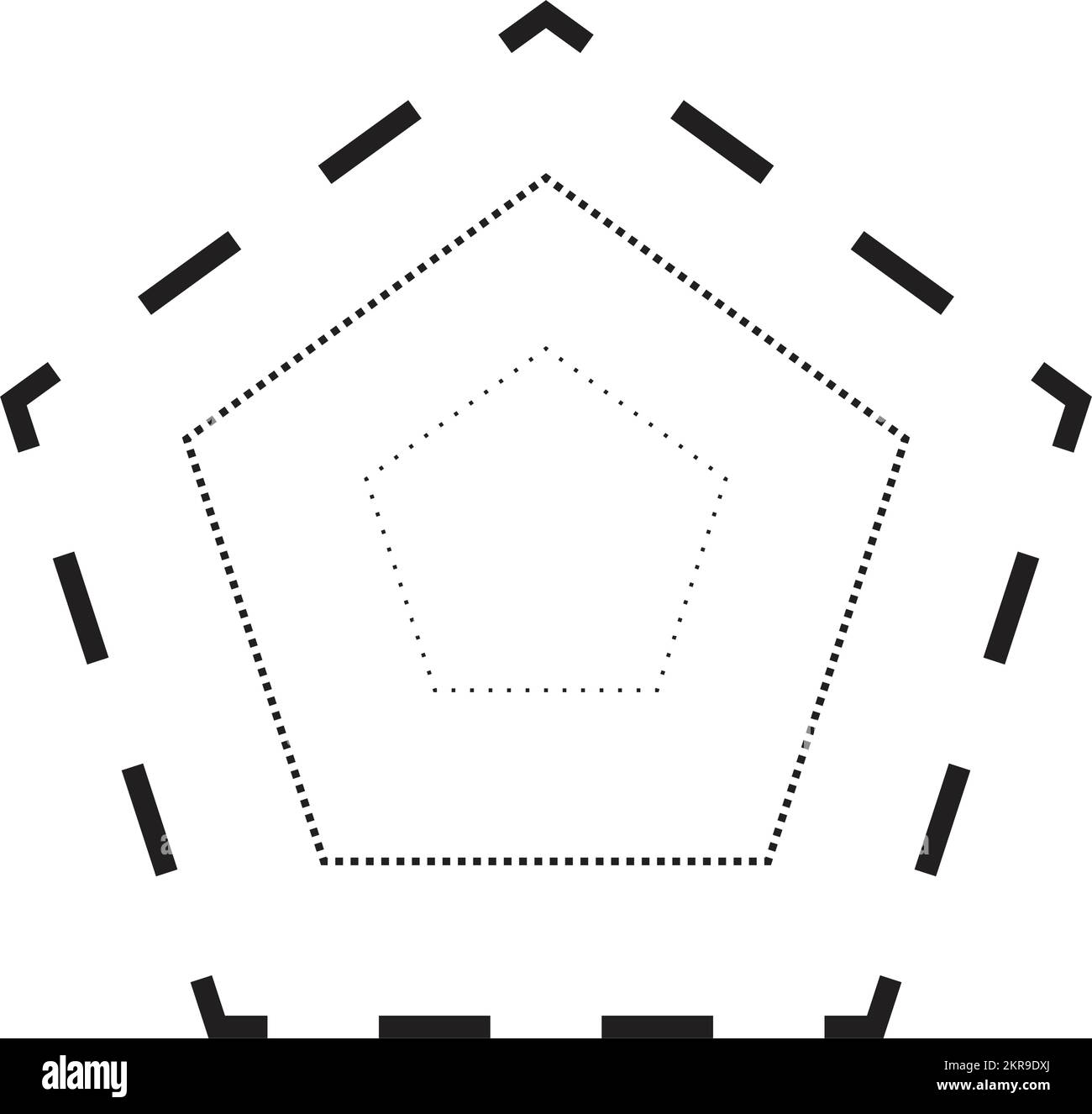 Simbolo a forma di pentagono tracciante, elemento a linea tratteggiata tratteggiato per prescolare, asili e bambini Montessori prescrivere, disegnare e tagliare p Illustrazione Vettoriale